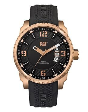 Caterpillar Mossville Rose Gold Black Rubber Strap Watch