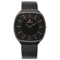 Croton Unisex Ceramic Black Leather Strap Watch