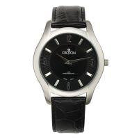 Croton Mens Stainless Steel Black Leather Strap Watch