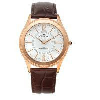 Croton Mens Stainless Steel Rosetone Leather Strap Watch