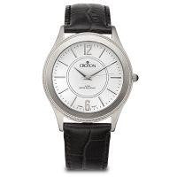 Croton Mens Stainless Steel Silvertone Leather Strap Watch