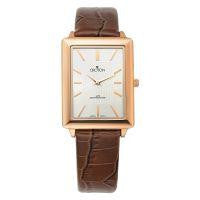 Croton Mens Stainless Steel Rosetone Leather Strap Watch