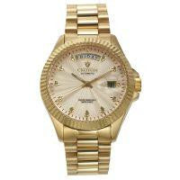 Croton Mens Stainless Steel Goldtone Diamond Marker Watch