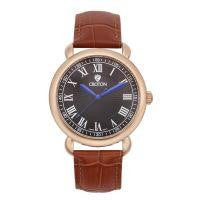 Croton Mens Stainless Steel Rosetone Leather Strap Watch