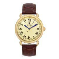 Croton Mens Stainless Steel Goldtone Leather Strap Watch