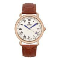 Croton Mens Stainless Steel Rosetone Leather Strap Watch