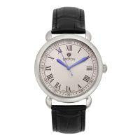 Croton Mens Stainless Steel Silvertone Leather Strap Watch