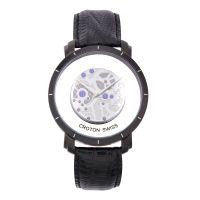 Croton Mens Stainless Steel Black See Thru Dial Watch