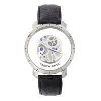 Croton Mens Stainless Steel Silvertone See Thru Dial Watch