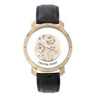 Croton Mens Stainless Steel Goldtone See Thru Dial Watch