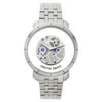 Croton Mens Stainless Steel Silvertone See Thru Dial Watch