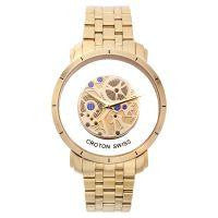 Croton Mens Stainless Steel Goldtone See Thru Dial Watch