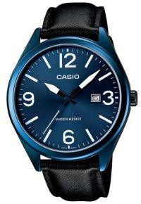 Casio Mens Blue Ip Leather Strap Fashion Analog Watch