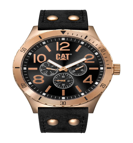 Caterpillar Camden Rose Gold Black Leather Strap