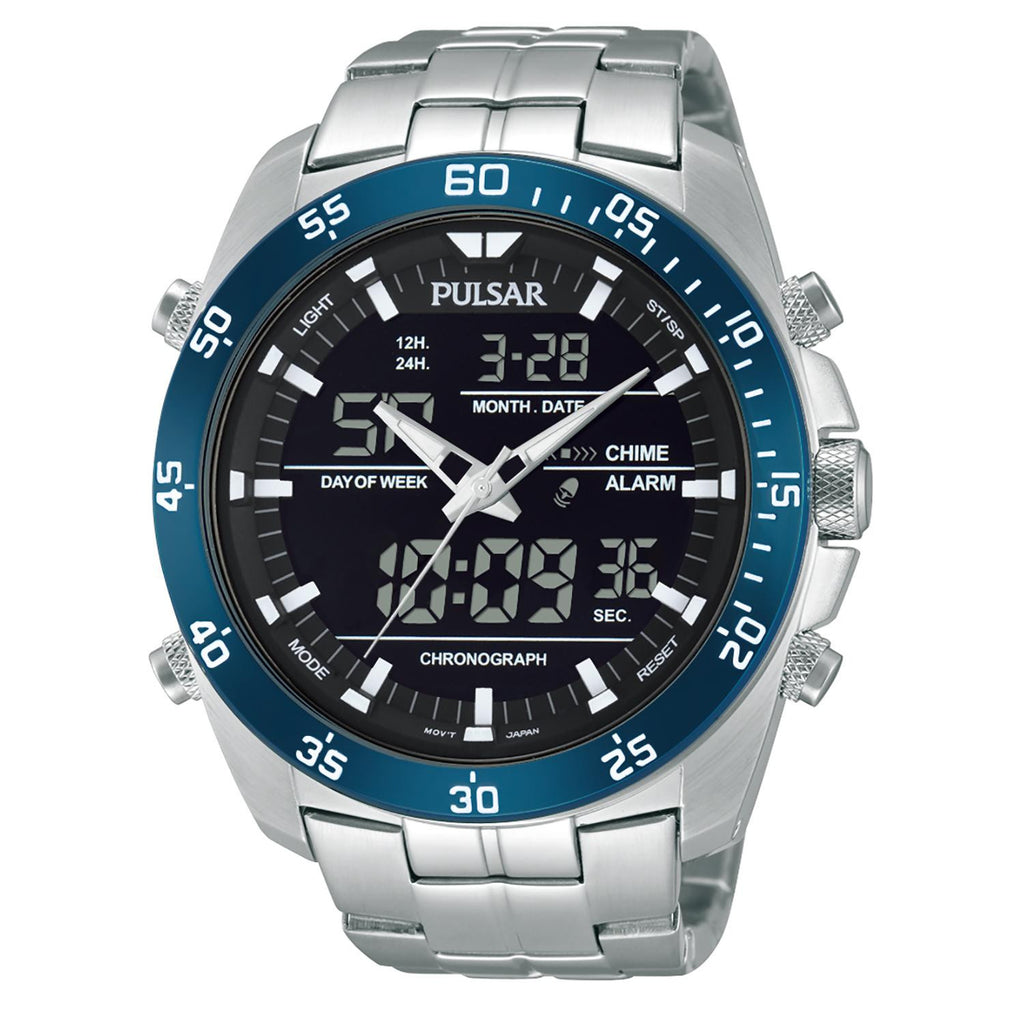 Pulsar Men's Digital &amp; Analog Silver Tone Stainless Steel Chronograph Watch