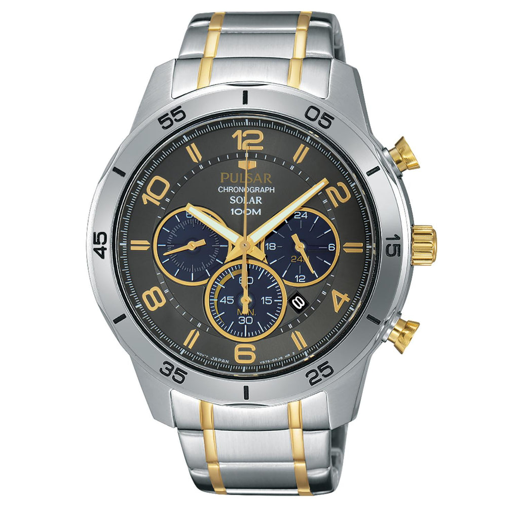 Mens Chronograph Solar Two Tone With Gray Dial