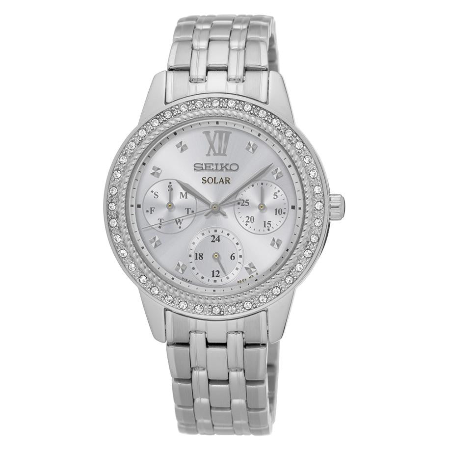 Seiko Womens Recraft Solar Silver Tone With Swarovski Crystals