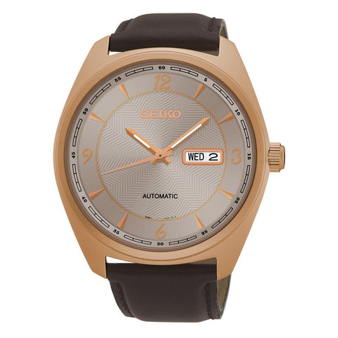 Seiko Men's Recraft Automatic With Brown Leather Strap And Rose Gold Finish