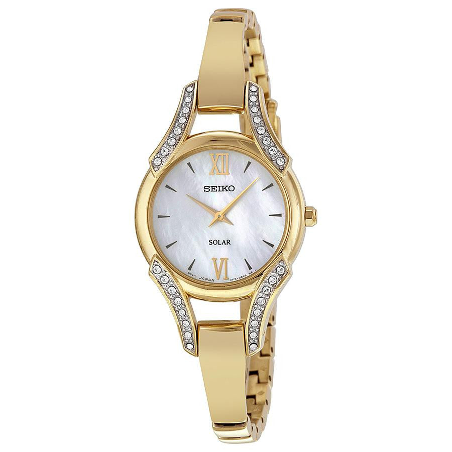 Seiko Womens Gold Tone Crystal Bangle Solar Watch Sup216