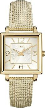 Timex Women's Gold-tone Square Watch With Metallic Leather Band