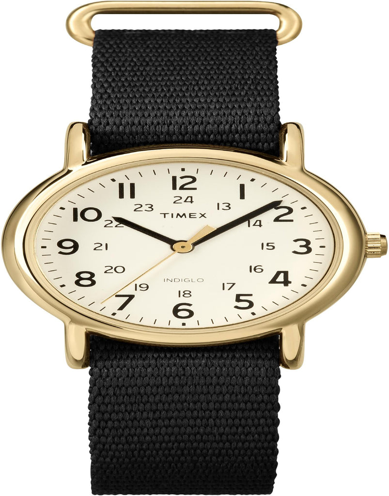 Timex Unisex T2p4769j Weekender Gold-tone Watch With Black Nylon
