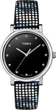 Timex Womens Originals Black Leather Silver Strap Watch