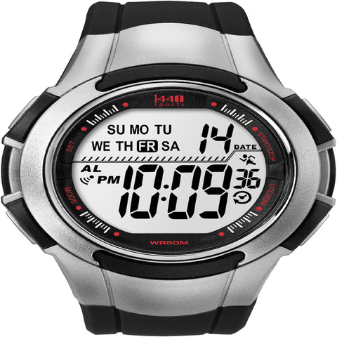 Timex Men's Digital Watch With Black And Silver-tone Resin Band