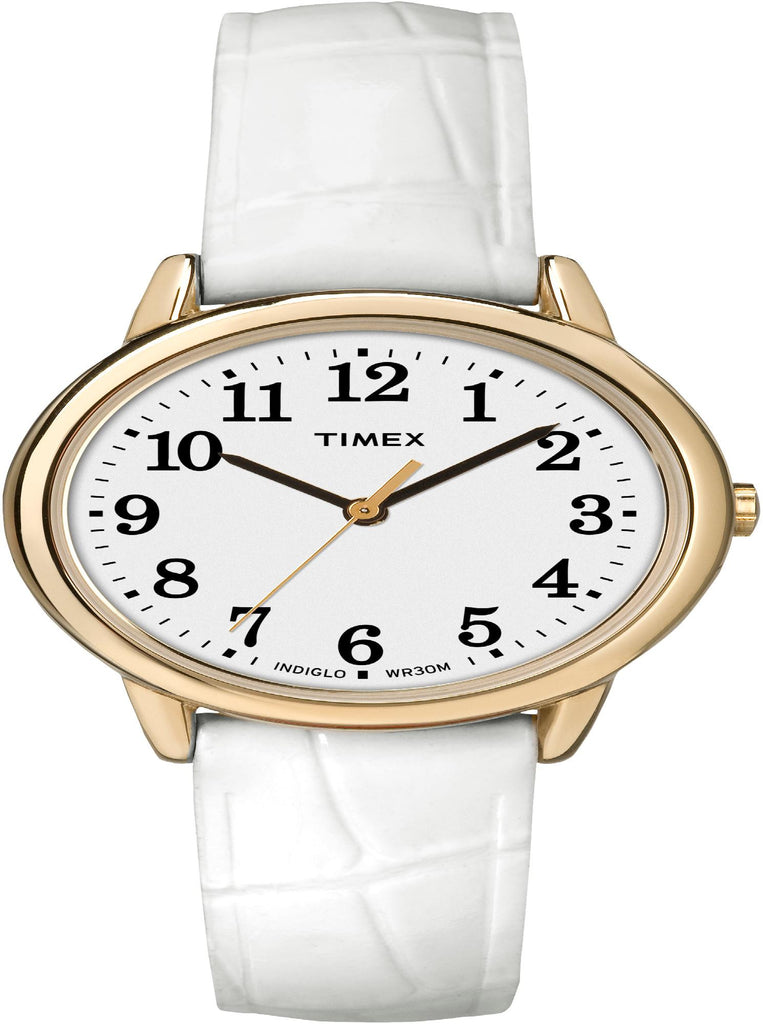 Timex Womens White Leather Strap Watch Ez Reader